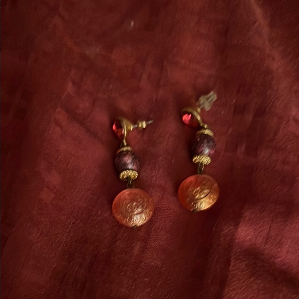 Vintage Elegant Gold, Pink and Purple Dangle Earrings